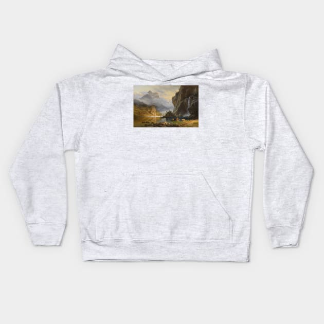 Indians Spear Fishing by Albert Bierstadt Kids Hoodie by Classic Art Stall